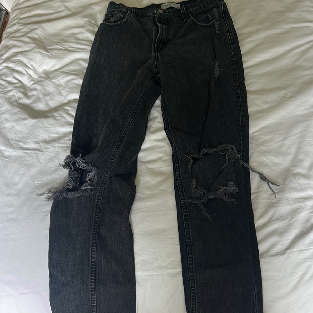 Abercrombie & Fitch Black Straight Leg Jeans with Distressed Knees